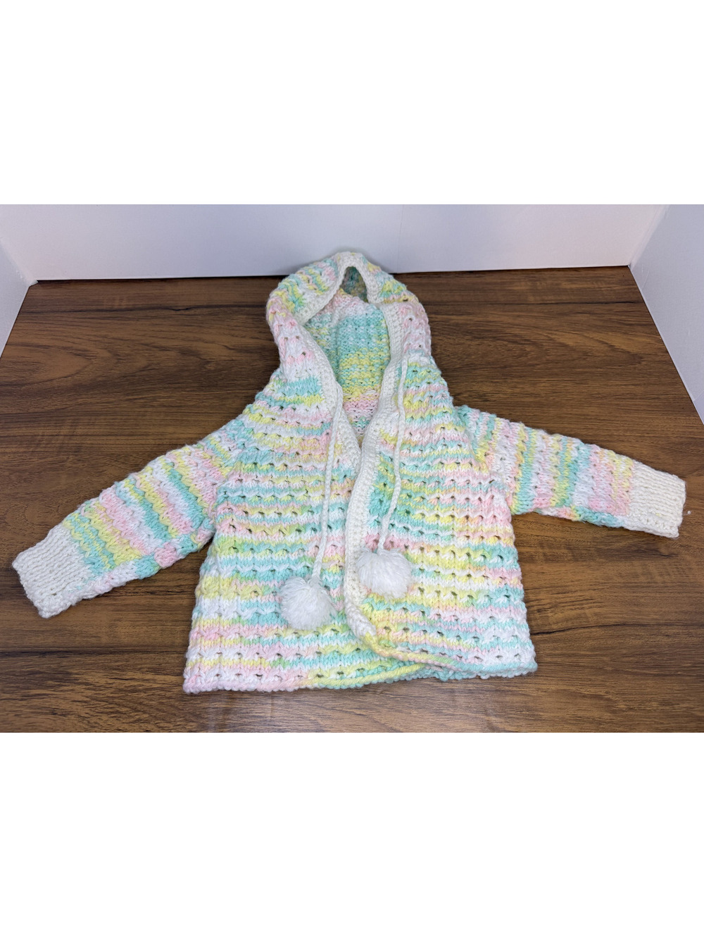 Handmade Vintage Baby Crochet Cardigan Pastel Multi-Color Knit Sweater